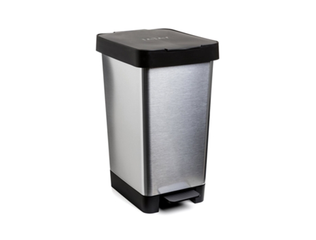 TATAY Smart - Cubo de Basura de 25L con Doble Apertura y Pedal Retráctil. Steel Gris