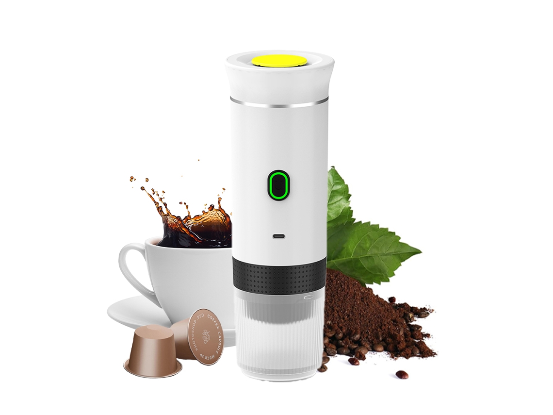Cafetera portátil 3 en 1 con bomba eléctrica, cápsulas de polvo concentrado, doble uso y calefacción, color blanco