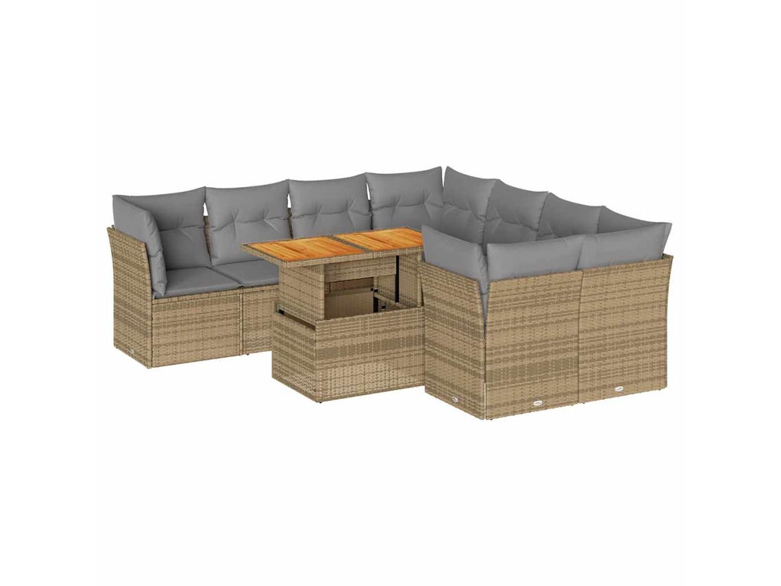 Conjunto de 9 sofás de jardín con cojines de mimbre beige MAISON EXCLUSIVE (90x200 cm)