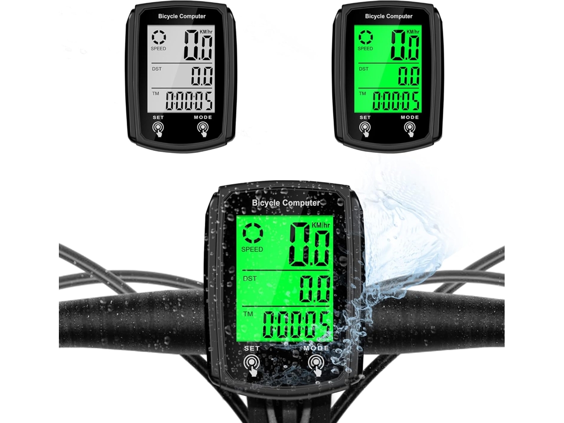 Ciclocomputador y odómetro con cable para bicicletas, velocímetro (mph, km/h) con activación automática al pedalear (negro)