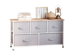 Cómoda 5 Cajones Tela Acero 100x30x54cm Gris Blanco