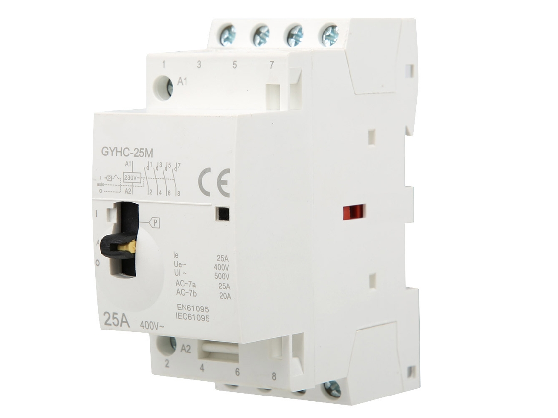 Contactor De Ca Residencial 4p 25a 220v 50hz Para Riel Din Con Interruptor De Control Manual