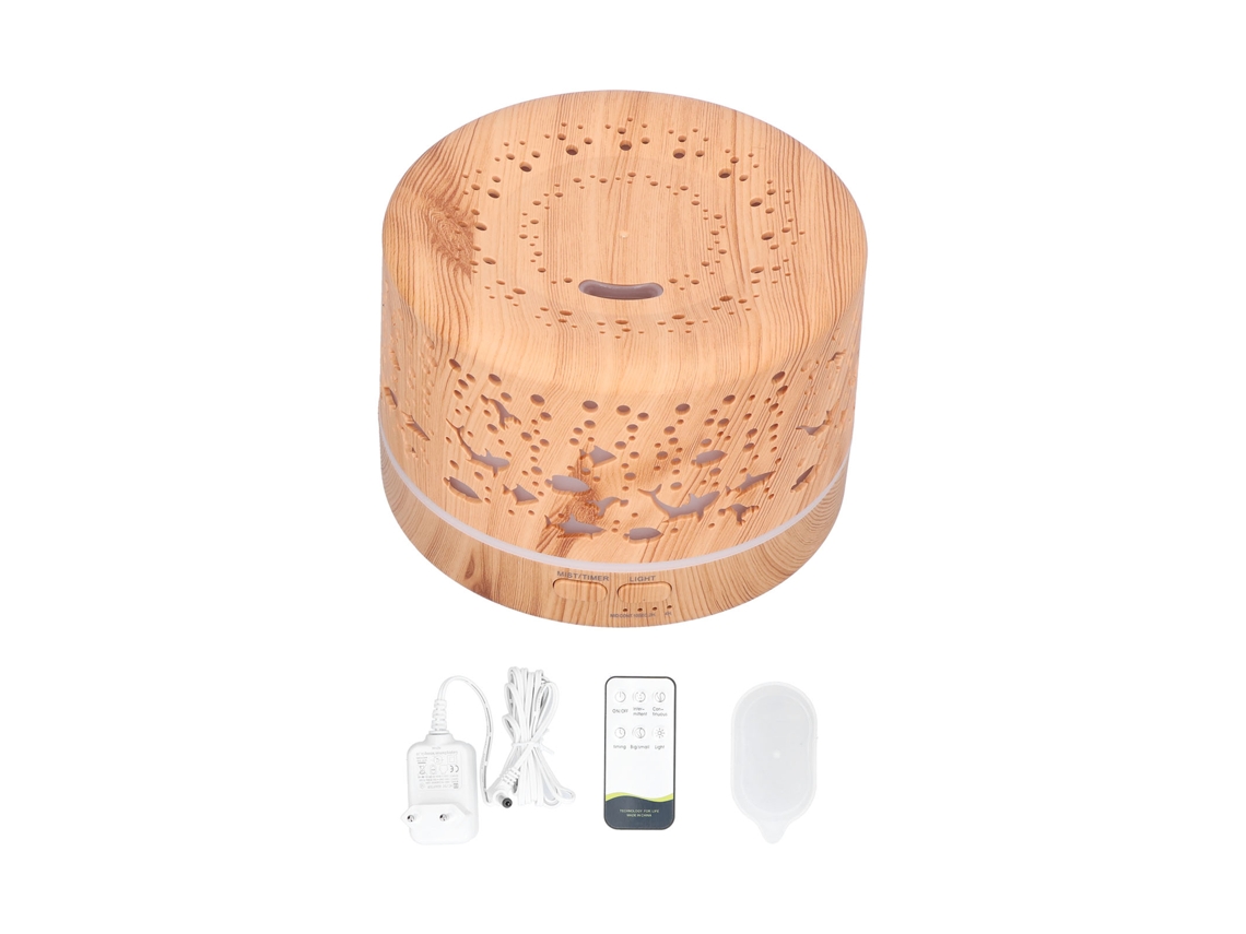 Difusor De Aromas Y Humidificador De 700 Ml Con Textura De Madera, Luz Led Y Control Remoto Bluetooth (ue).