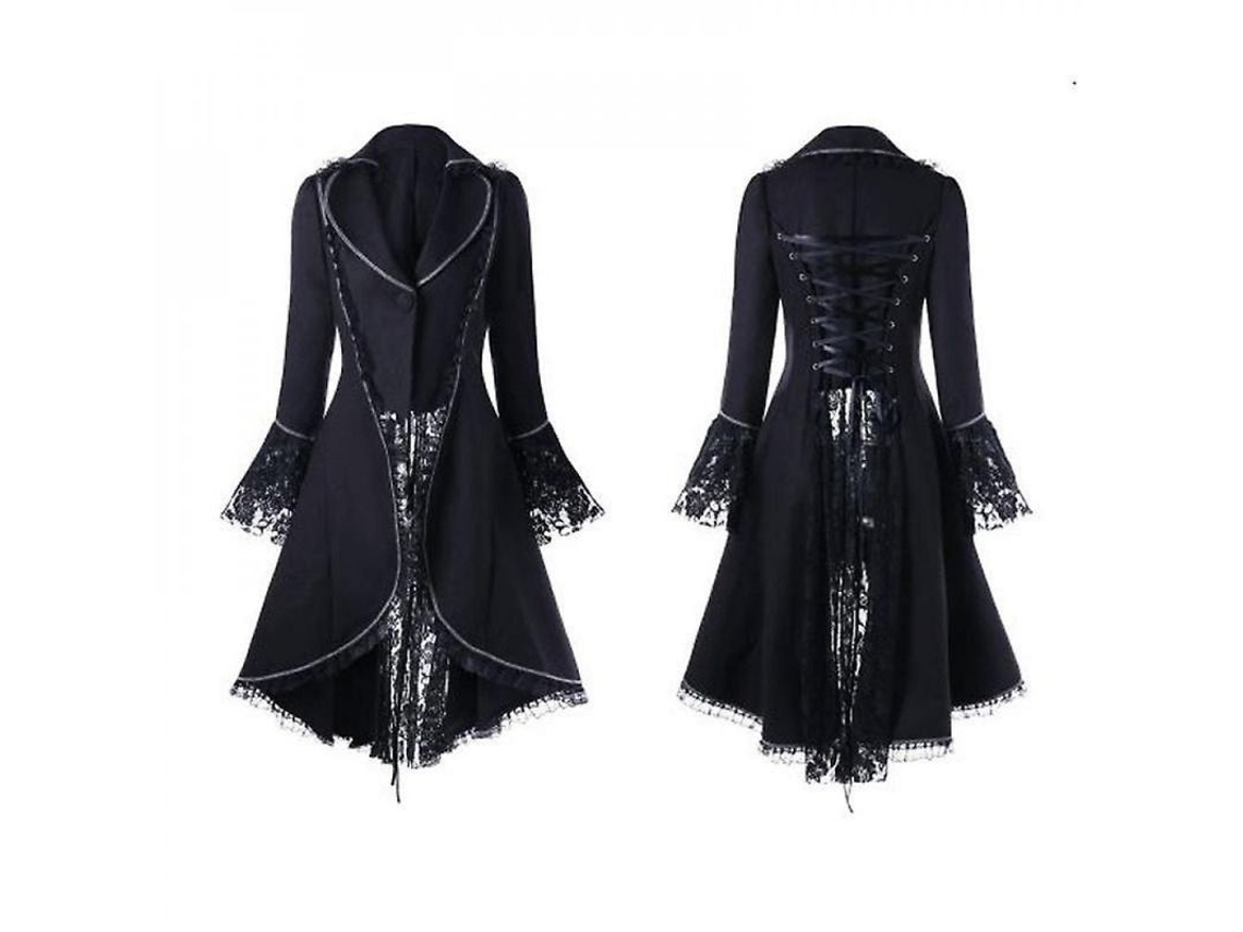 Vestido Rebe de estilo gótico punk para mujer con encaje, tallas S-5XL, poliéster, negro.