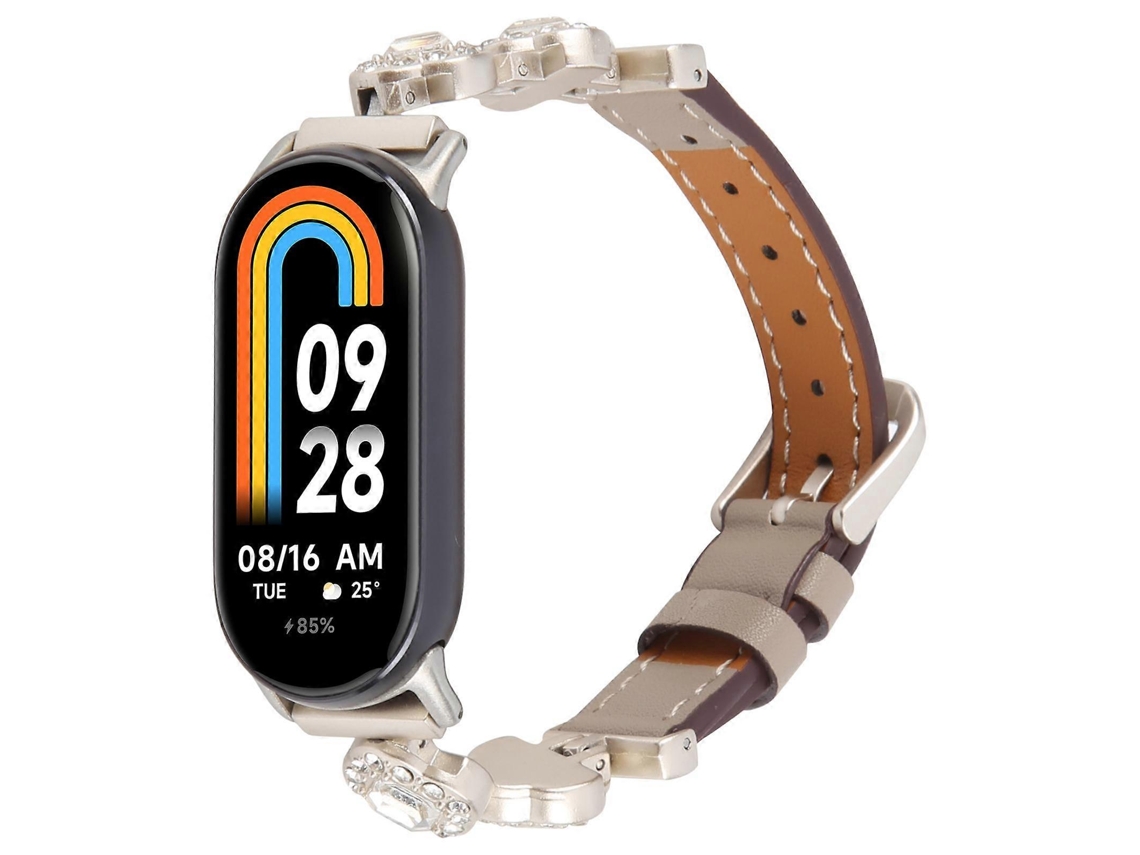 Pulsera de cuero con detalles de metal y diamantes para Xiaomi Smart Band 9/8