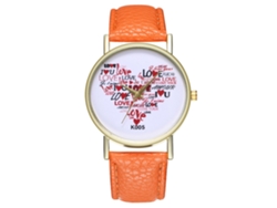 Reloj De Pulsera Para Parejas Con Correa De Piel Sintética, Esfera Redonda De Moda Y Movimiento De Cuarzo Naranja.