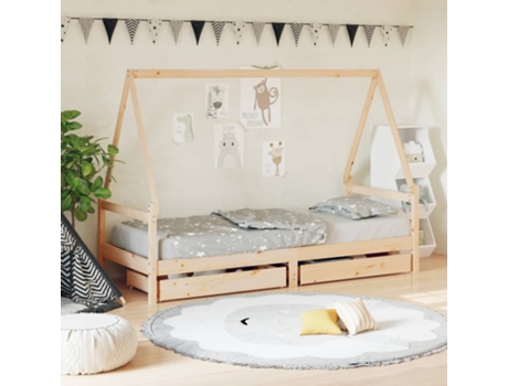 Estructura De Cama Infantil VIDAXL Marrón Madera (90x200 cm)