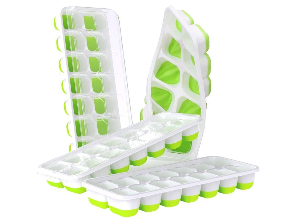 Bandejas De Hielo De Silicona Flexible 14 Cubos, Tapa Removible Anti-derrame, Sin Bpa, 4 Unidades, Lfgb Certificado
