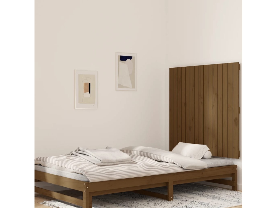 Cabecero Cama Pared Madera Maciza Pino Marrón Miel 95,5x3x90 Cm