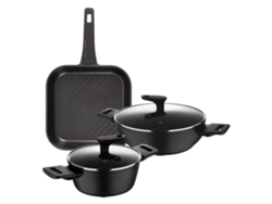 Juego de 2 cacerolas bajas de Ø20 cm y Ø28 cm con tapas de aluminio forjado, Bergner Grill