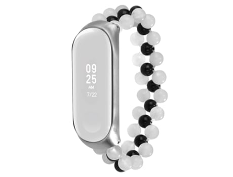 Correa de cuentas trenzadas cuentas de jade para Xiaomi Mi Band 3/4 - blanco/negro