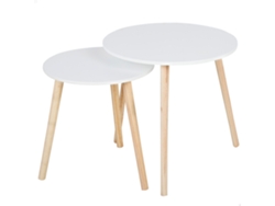 Juego de 2 mesas auxiliares redondas de madera blanca Max Home, de 40x44 cm y 50x50 cm de diámetro.