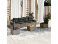 Conjunto de sofá de jardín de 7 piezas con cojines, mimbre gris, DKD Home Decor