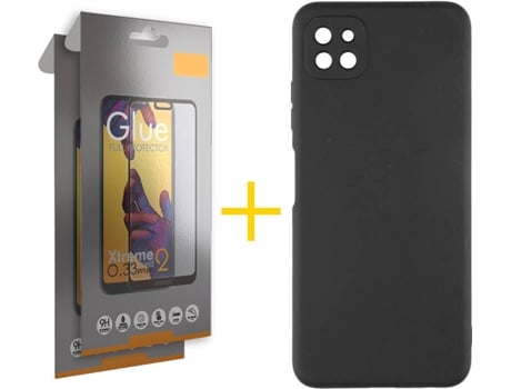 Funda y Protector 2x de Vidrio Full Samsung Galaxy A22 5G SKYHE Silicona Líquida Negro