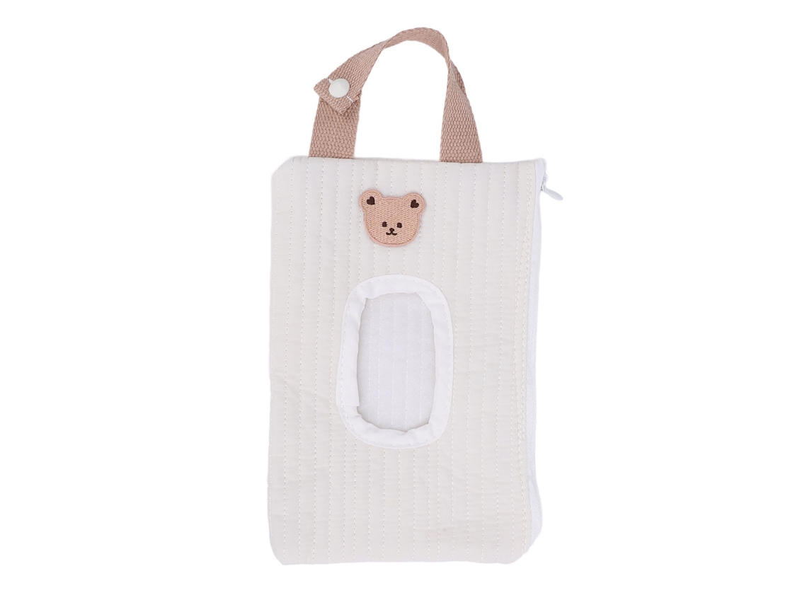 Bolsa Portátil Para Toallitas Húmedas De Bebé Con Cremallera Y Asa Bordada, Diseño De Oso Blanco.