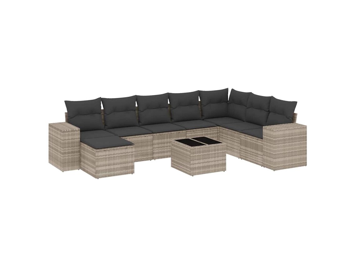 Maison Exclusive - Set Muebles Jardín 9 Pzas Y Cojines Ratán Sintético Gris Claro