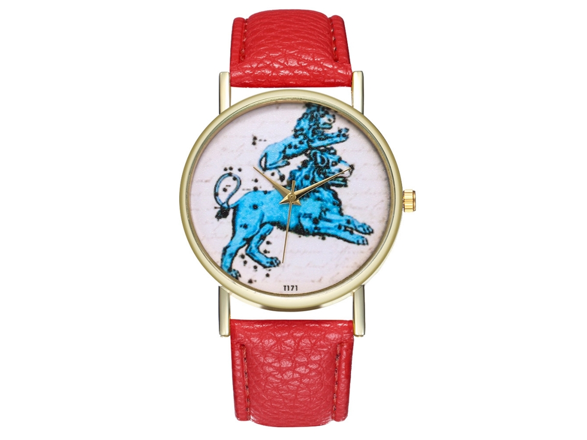 Reloj De Pulsera Unisex Informal Con Correa De Cuero Y Movimiento De Cuarzo Rojo.