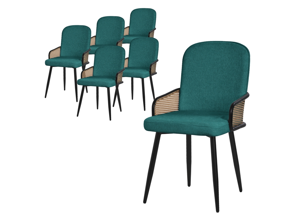 6x Sillas De Comedor Ml-design Turquesa Oscuro Con Respaldo, Reposabrazos Aspecto De Ratán