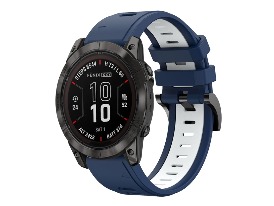 Bracelete Para Garmin Fenix 7x Pro (51mm) - Silicone Esportivo - Duas Cores (26mm) Azul Meia-noite + Branco