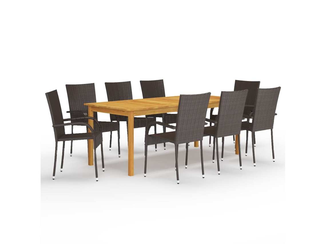 Juego de comedor de jardín de 9 piezas marrón Dkd Home Decor