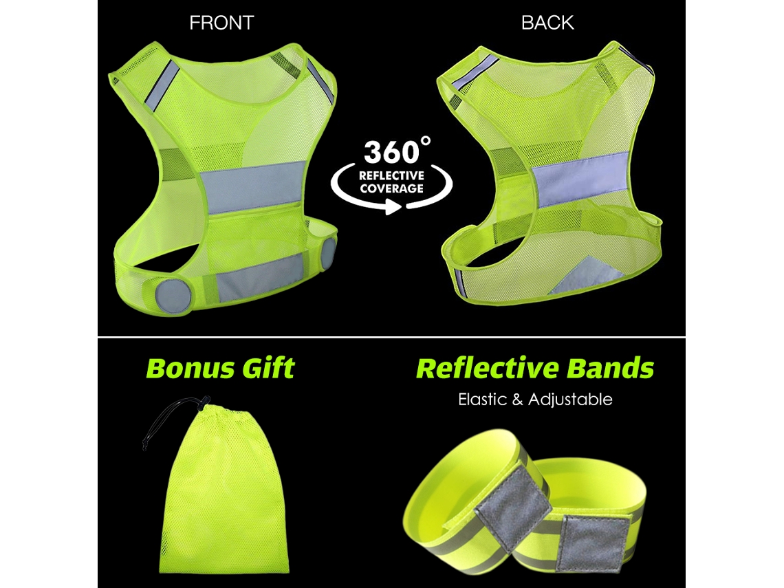 Chaleco Reflectivo Ajustable Con Brazaletes Visibilidad Alta Para Ciclismo Correr Trotar Nocturno
