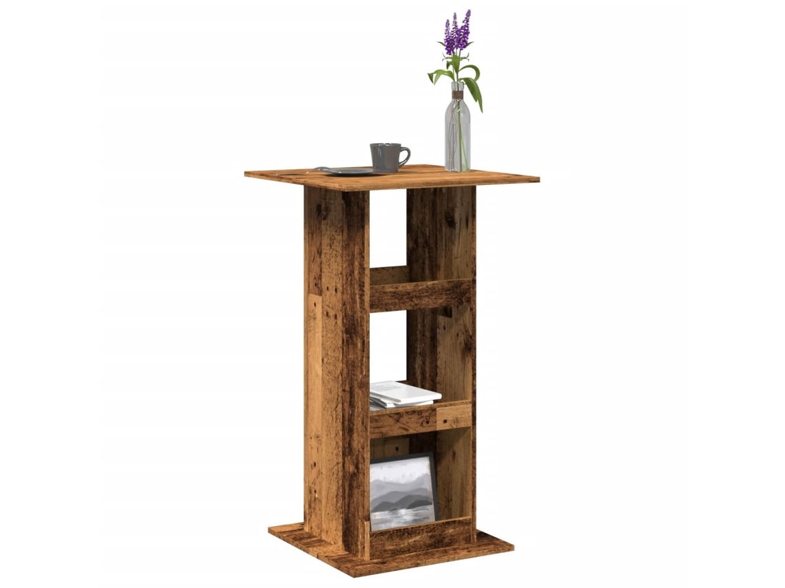 Mesa de bar | Mesa de bistró con almacenamiento fabricada con derivados de madera reciclada