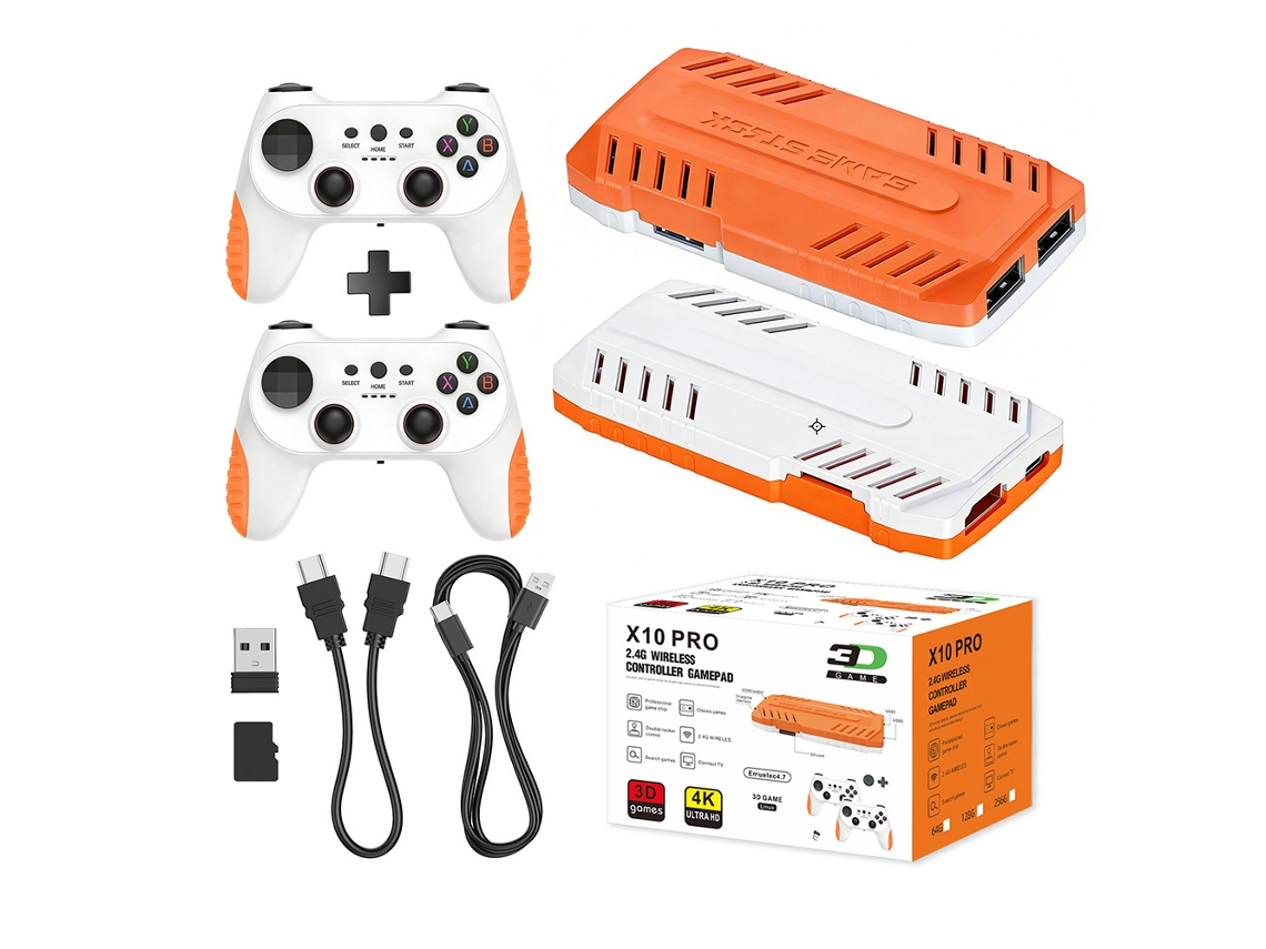 Nueva consola de juegos X10 Pro de 128 g, color naranja, con conexión inalámbrica de 2,4 g para TV vía HDMI HD.