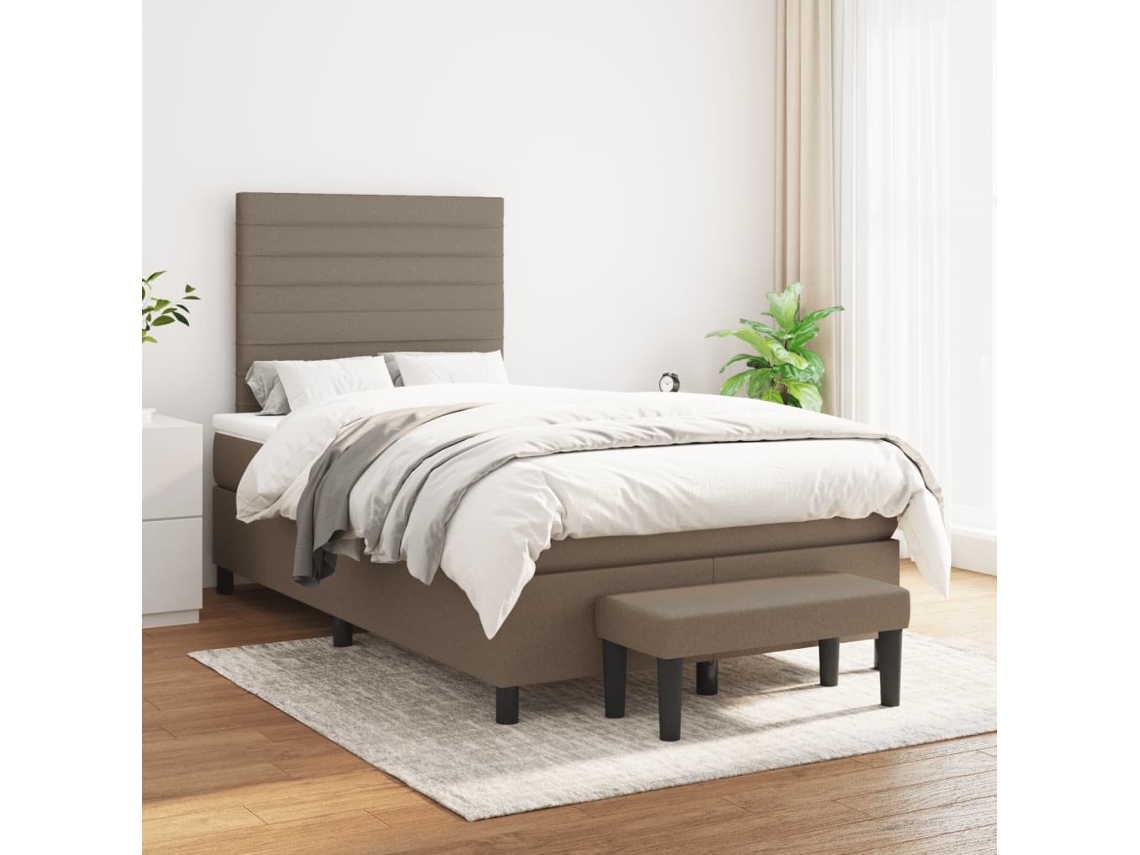 Cama Box Spring Con Colchón Tela Gris Taupe 120x200 Cm