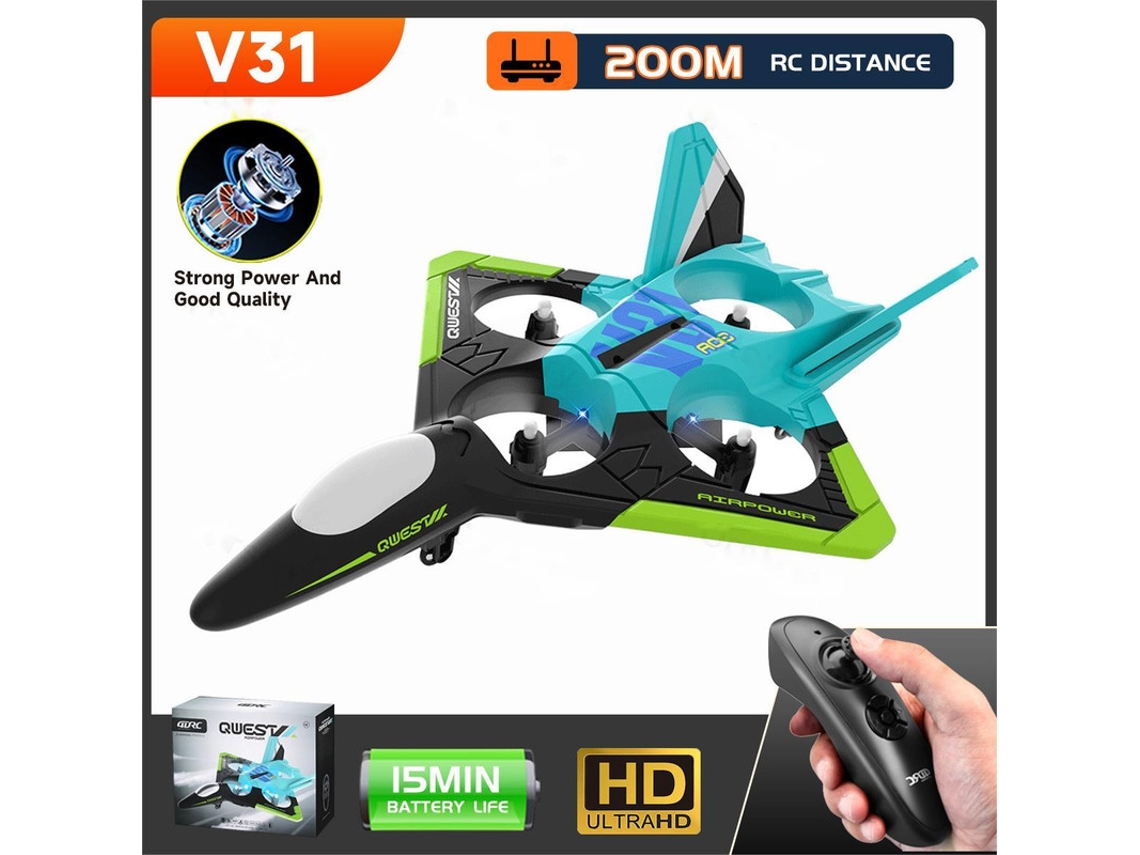 Drone de avión con avión de espuma V31 con cámara 4K (Duración de la batería: 15 minutos - 4 baterías - Verde) YIZHOOD