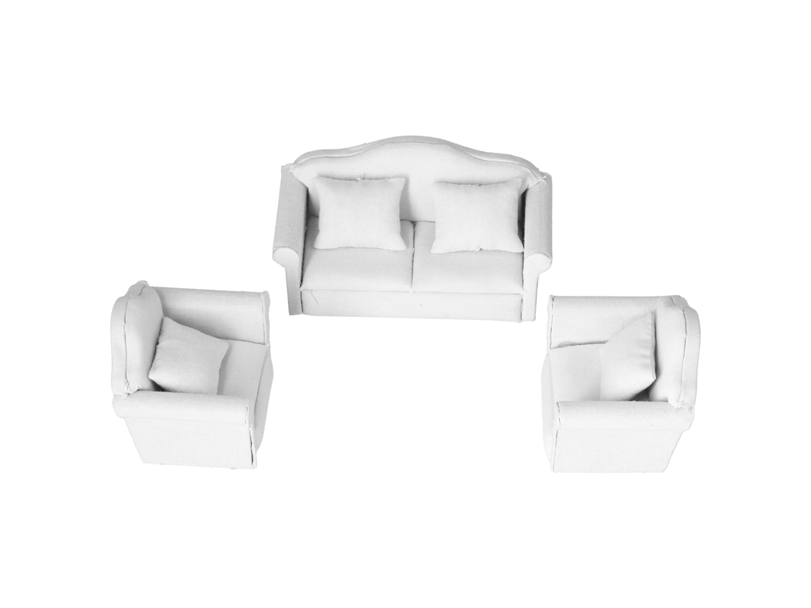 Sofá Miniatura Casa De Muñecas 3 Piezas Set Blanco Puro Muebles Sala Simulación Accesorio
