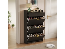 Zapatero con 2 cajones y 3 puertas, zapatero de madera, mueble zapatero, mueble de almacenaje para entrada, salón, color negro