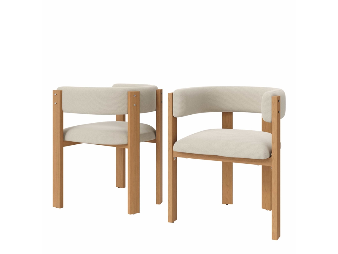 Silla de comedor ergonómica, acolchada, con patas de hierro, fácil de limpiar, color beige y natural, MOBRIO (2 unidades)