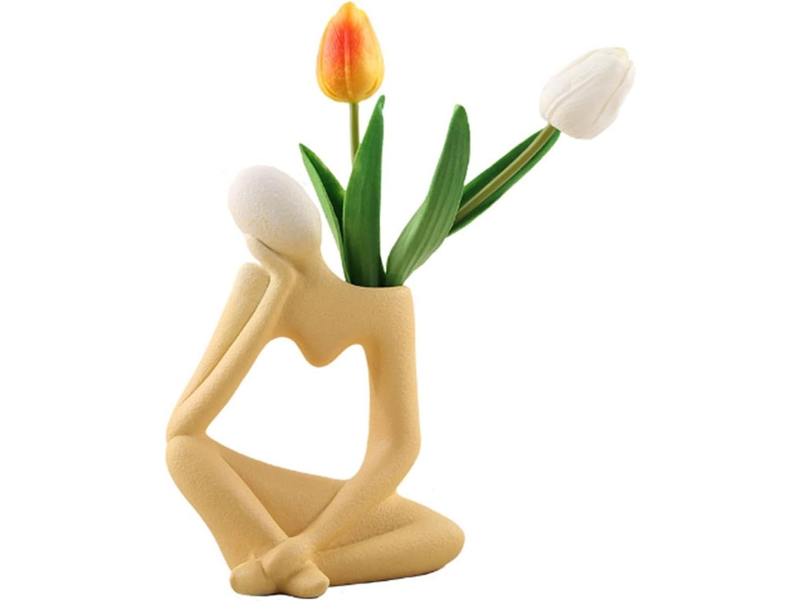 Jarrón decorativo de cerámica, jarrón de mesa, 19 cm (amarillo)