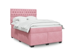Cama Box Spring Con Colchón Terciopelo Rosa 140x190 Cm