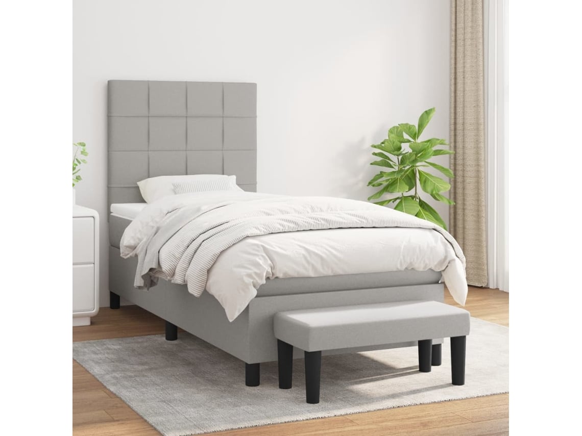 Cama Box Spring Con Colchón Tela Gris Claro 100x200 Cm