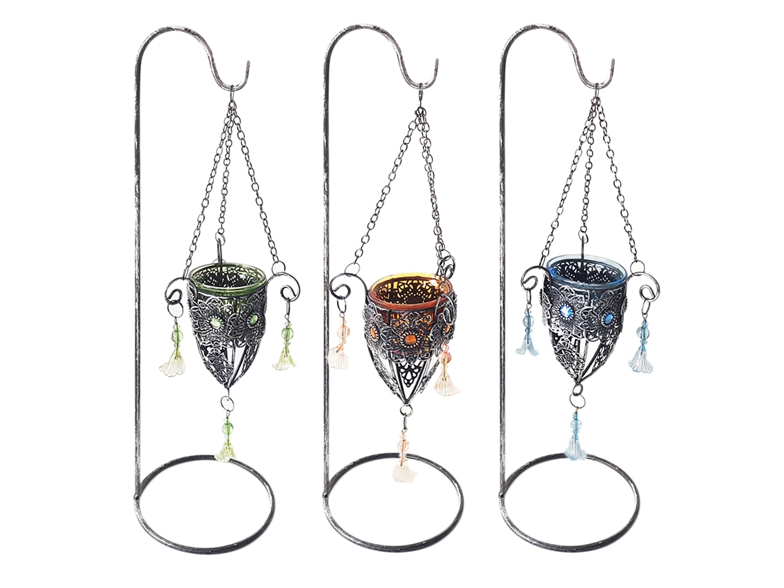 ORIGEN Home Decor - Portavelas Pack 3 Unidades Decoracion Colgantes Metal Negro - 40x12x12 cm