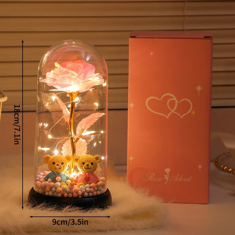 Rosas Artificiales Con Cúpula Acrílica Y Luces Led, Rosas Preservadas, Regalo Para El Día De San Valentín.