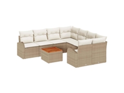 Conjunto de sofá de jardín de 9 piezas de mimbre beige y crema EXCLUSIVO DE LA CASA