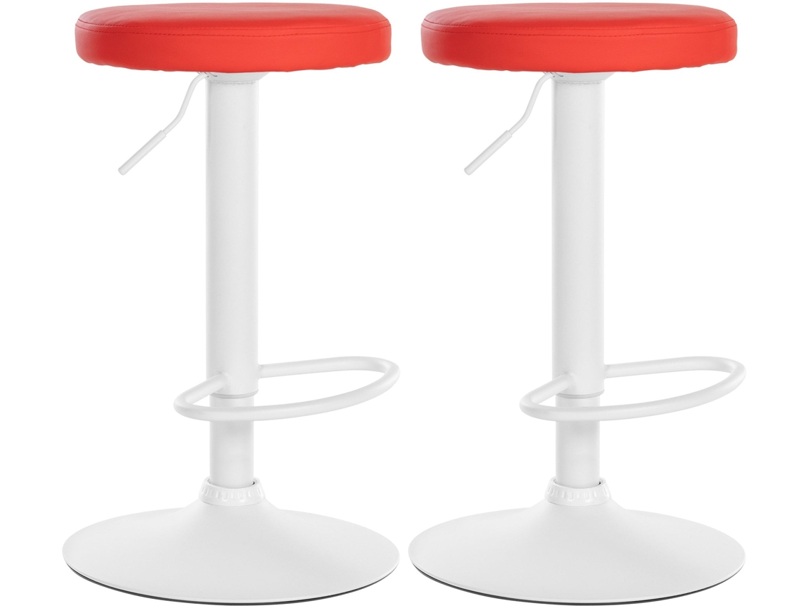 Juego de 2 taburetes de bar de diseño sencillo con asiento sintético rojo y estructura de metal blanco Tdb10681 Dcoshop26