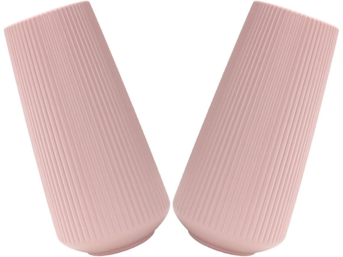 Juego De 2 Jarrones Grandes De Plástico Rosa Estilo Escandinavo Con Acabado Imitación Porcelana, Jarrón Versátil Para Flores.