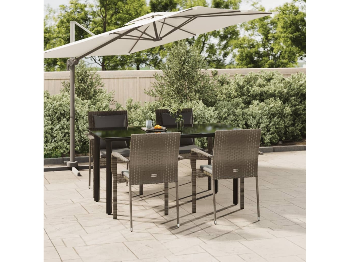 Juego de comedor de jardín de 5 piezas con cojines de mimbre negro/gris de DKD Home Decor