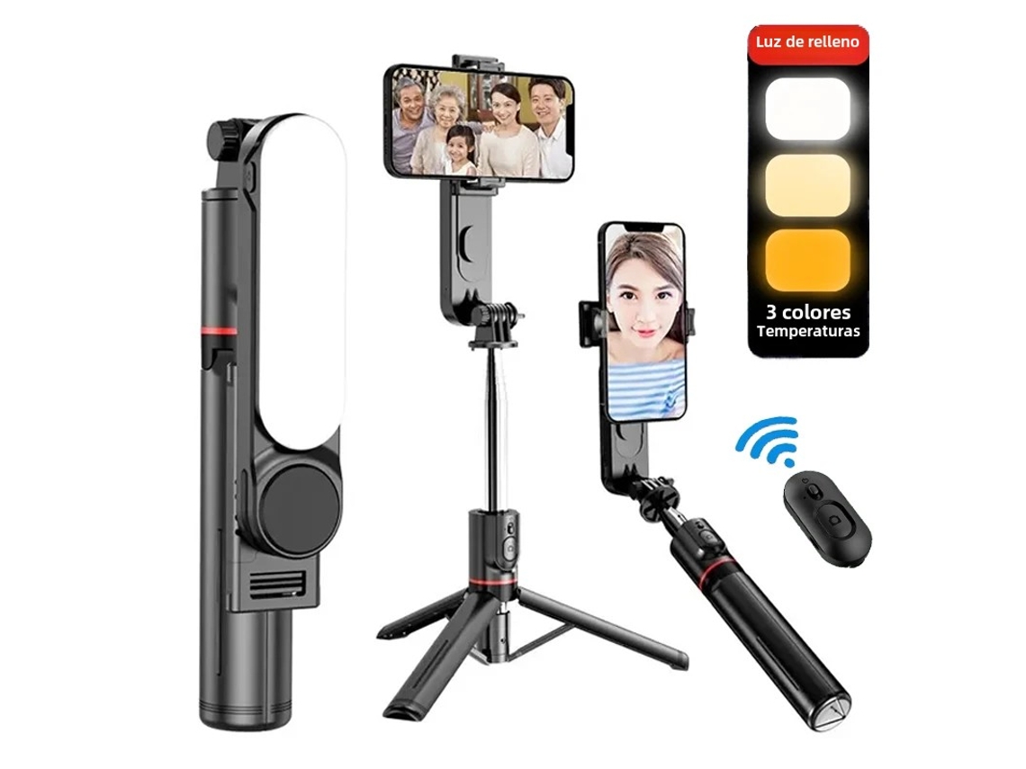 Palo De Selfie Portátil Con Luz De Relleno, Soporte Para Teléfono Y Trípode, Y Control Remoto Inalámbrico Bluetooth.