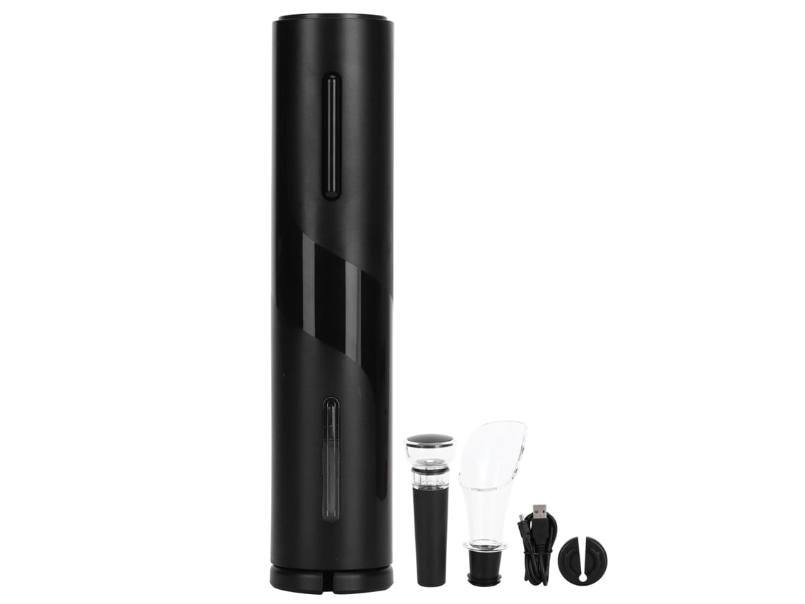 Abrebotellas eléctrico USB 4 en 1 con cuchilla cortadora y tapón de vacío, negro*