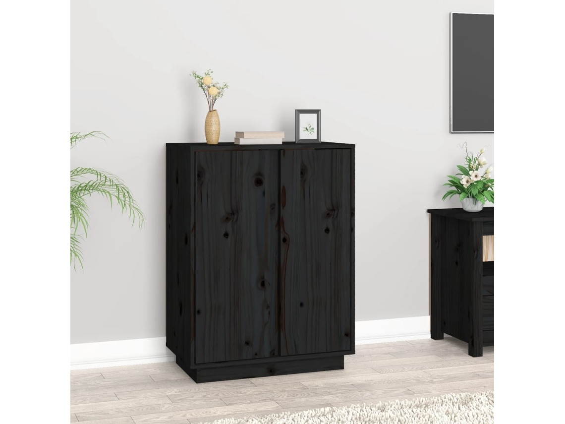 Aparador De Madera Maciza De Pino Negro 60x35x80 Cm