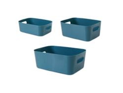 MEOIRUERY Organizador de Plástico con 3 Cestas con Asas, Azul Oscuro para Cocina, Baño y Oficina
