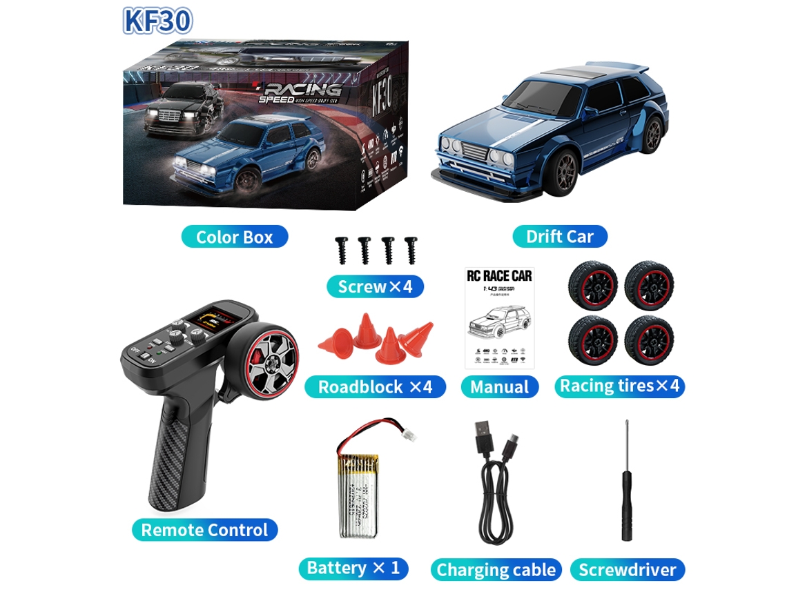 Mini Coche Rc 1/43 Drift Con Giroscopio, 4wd Juguete Mesa Control Remoto, Azul Aeuzwr