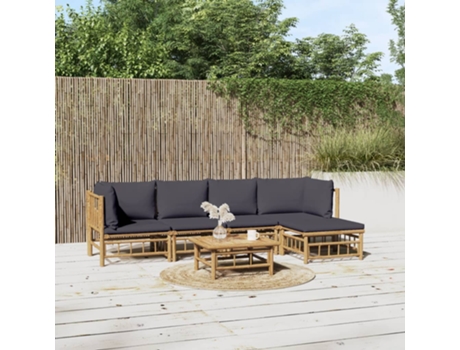 MAISON EXCLUSIVE Set de muebles de jardín 6 piezas bambú con cojines gris oscuro
