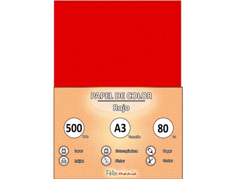 80Gr A3 Papel Rojo 500 Hojas