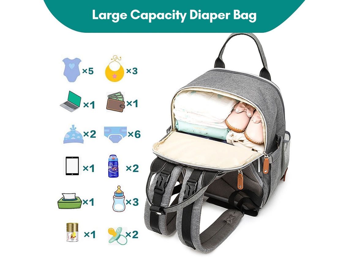 Mochila Cambiador Multifuncional De 28 Litros Con Bolsa Térmica, Impermeable Y Correa Para Cochecito.