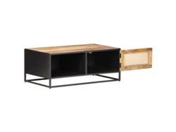 Mesa De Centro Madera De Mango Rugosa Y Caña Natural 90x50x35cm
